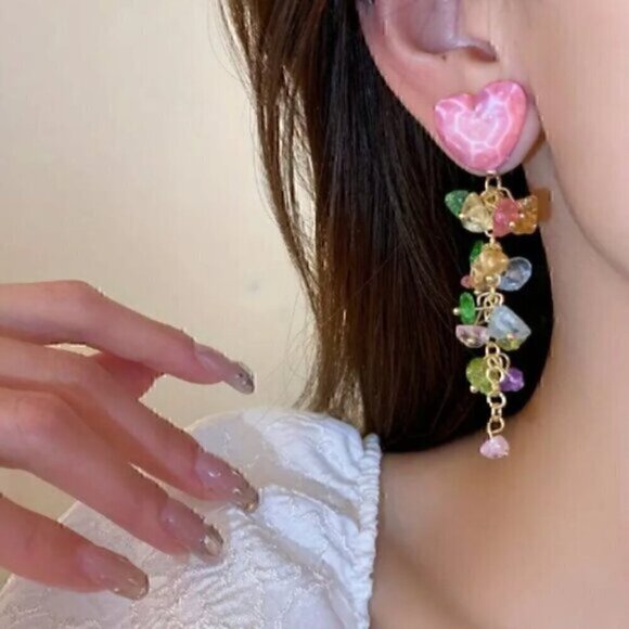 Dangle Earrings Sweet Heart Design Match Daily Outfits Party Accessories - Picture 3 of 8